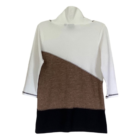 Onque Casual 3/4 Sleeve Tunic Turtleneck Sweater Ivory Brown Black Small EUC - Picture 4 of 8